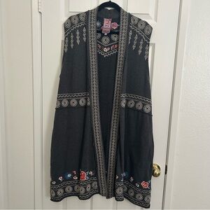 Johnny Was Embroidered Floral Sleeveless Duster | Size XL